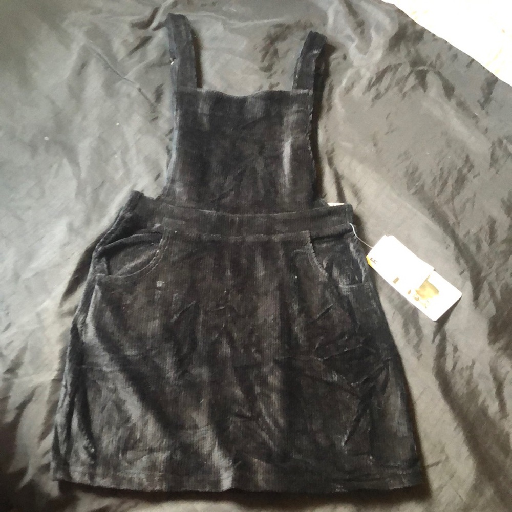 Black suede overall dress